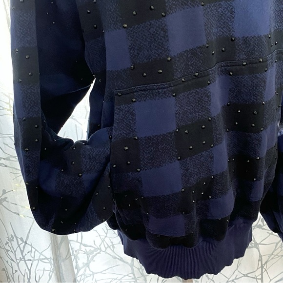 DRIES VAN NOTEN blue black checker print crystal rhinestone hoodie sweatshirt - Picture 5 of 9